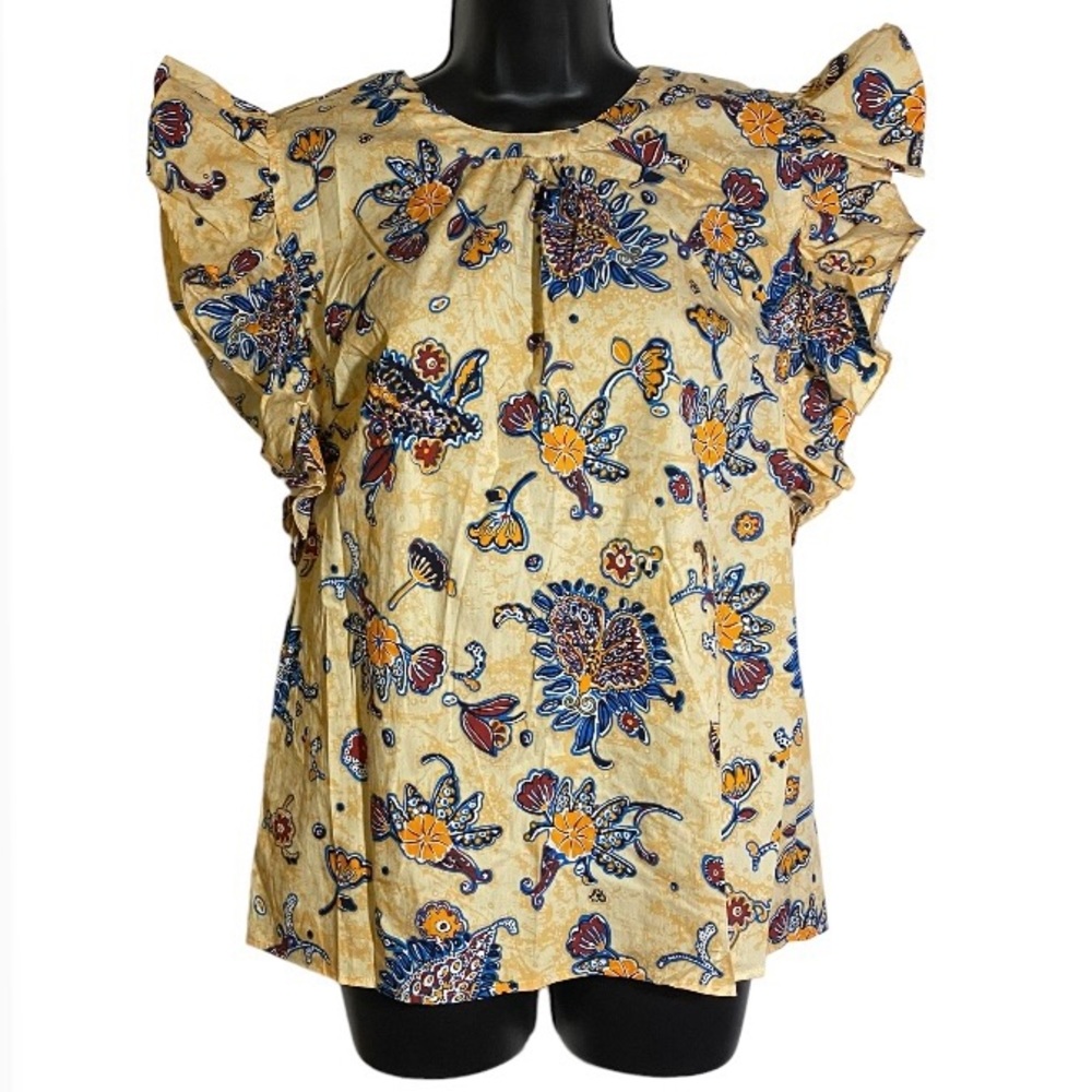 Elie Tahari Blouse Ruffle Flutter Sleeve Top Sunlit Garden Women’s Size Medium